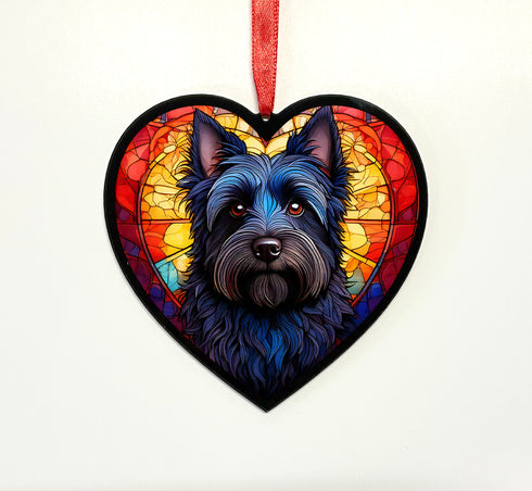 Cairn Terrier Black Stained Glass Effect Heart Suncatcher